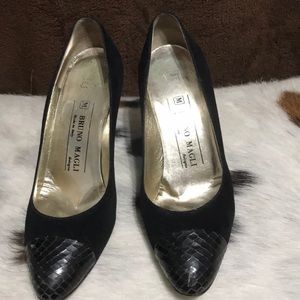 Size 6B Black Suede/Black Snakeskin-Bruno Magli